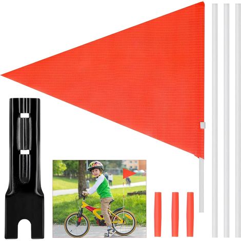 Drapeau de Vélo avec 4 mâts, Drapeau de Vélo pour Enfant, Drapeau Triangulaire, Sécurité À Vélo pour Enfants Visibilité, Réglable, avec Mât en Fibre de Verre Robuste, pour Vélo Scoote Remorque (1/5)