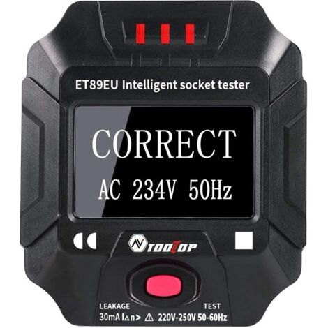 Testeur de Prise Electrique, Mesureur de Terre Détecteur de Prise Numérique Portable Intelligent Testeur RCD de Testeur de Câblage de Fréquence de Tension de Prise LCD Noir (1/5)