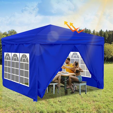 Jiubiaz Gazebo pieghevole 3x3m, antipioggia con protezione UV 50+, tenda pieghevole per giardino, campeggio e uso esterno, blu