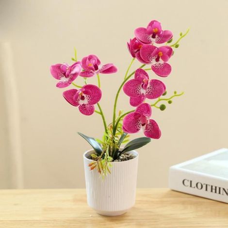 Fleurs artificielles en Soie d'orchidéede Hauteur Arrangement de phalaenopsis Fleur bonsa avec centres de Table,blanc noyau violet