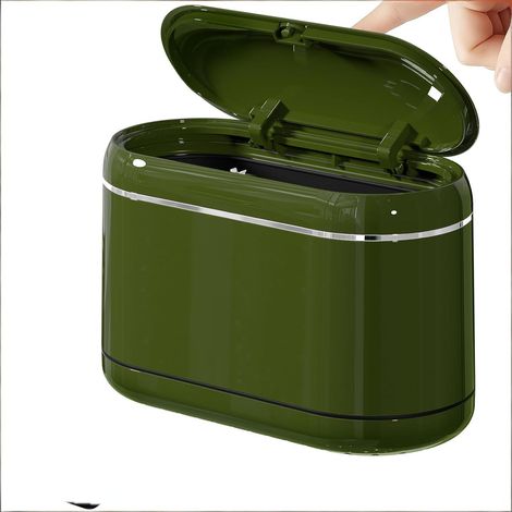 Papelera de oficina con tapa abatible, mini papelera de doble compartimento, mini papelera de baño, color verde.