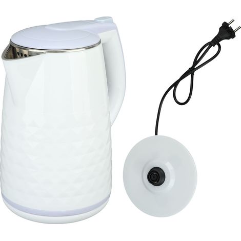 Bouilloire électrique 2000 W double en acier inoxydable, 2 L, avec arrêt automatique et protection contre la surchauffe, prise UE 220 V, blanche. (1/5)