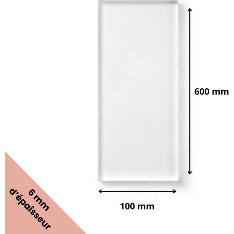 Plaque verre acrylique transparent 6 mm - 10 x 60 cm (100 x 600 mm) - Verre synthétique - Plaque PMMA XT - Plexiglass