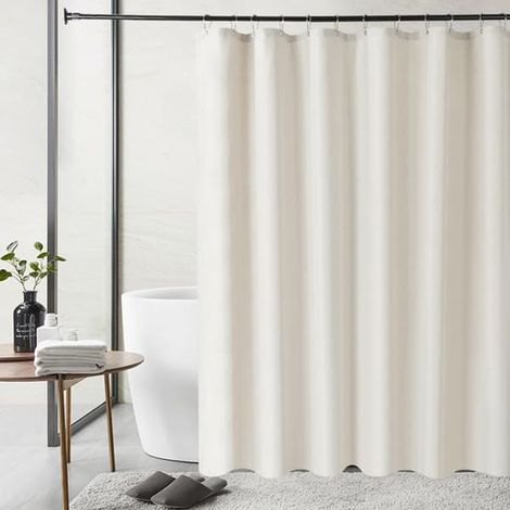 Rideau de douche en lin naturel - Rideau de salle de bain imperméable avec crochets E (1/3)