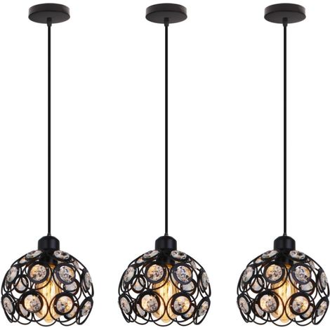 Suspension Luminaire Moderne Lustre Plafonnier Abat-jour Cristal Lampe à Suspension Intérieur Ø20CM E27 Noir - 3Pcs (1/5)
