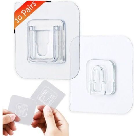 Crochet Adhesif Mural, Lot de 20 Crochets Adhésifs Double Face 15kg (Max),Crochet Adhésif Transparents pour les Toilettes, le Salon, le Kithchen,Suspendre la Prise,les Cadres Photo,les Routeurs