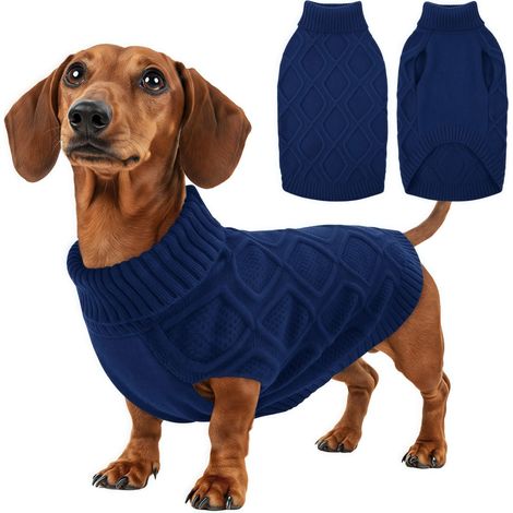 Pull en tricot torsadé pour chien Chandail chaud et extensible pour animaux de compagnie Vêtement d'hiver confortable et lavable pour chiens de petite moyenne et grande taille Bleu