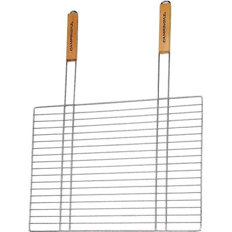 1 Grille De Barbecue Rectangulaire Double Poignée Bois 53x39 Cm Pour Camping