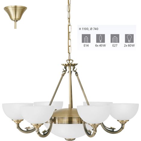 Lampadario A Sospensione Vintage Savoy Metallo Brunito Vetro 6 Luci E14 (1/5)