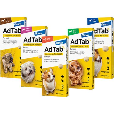 Elanco AdTab Compresse Masticabili per Cani da 1,3 - 2,5 Kg - Elanco AdTab Compresse Masticabili per Cani da 1,3 - 2,5 Kg - Confezione Da 3 Compresse
