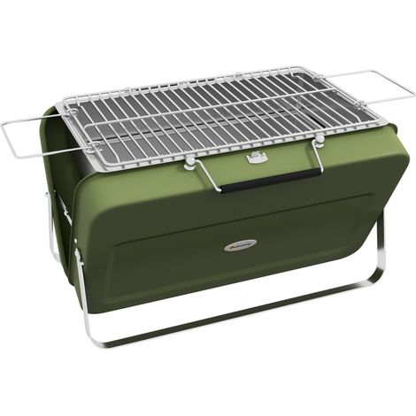 Grill à charbon pliable portable en acier inoxydable vert avec grille et bac à charbon pour jardin et pique-nique (1/5)