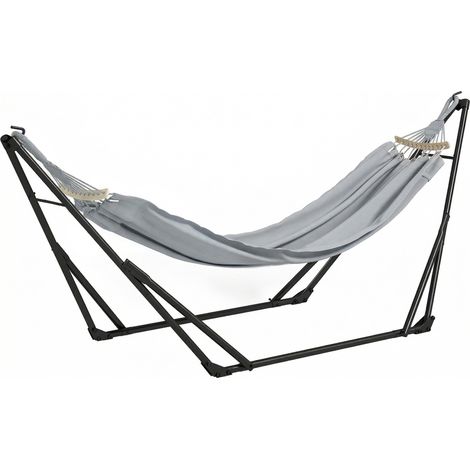 Support avec hamac - Outsunny - pliable 2 en 1 pour hamac ou chaise suspendue sac de transport - métal - 268x89x100cm - gris