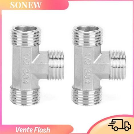 Connecteur en T à filetage mâle G1/2 pouces en acier inoxydable, raccord de tuyau forgé avec filetage externe pour la plomberie, (1/4)
