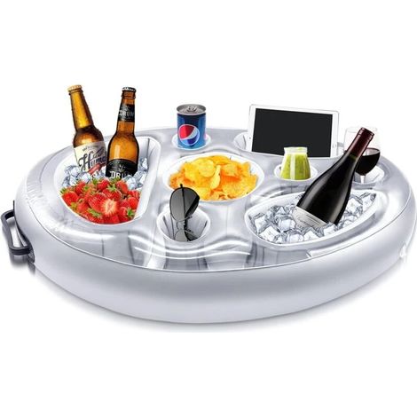 Porte-boissons gonflable. Bar flottant pour piscine avec 8 trous. Porte-boissons en forme de salade (gris). (1/5)