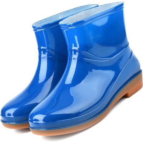 Bottes de pluie basses antidérapantes et tendance pour femmes, chaussures aquatiques élégantes à tige courte avec semelles en caoutchouc résistant, chaussures aquatiques pour adultes, bleues, pointure (1/5)