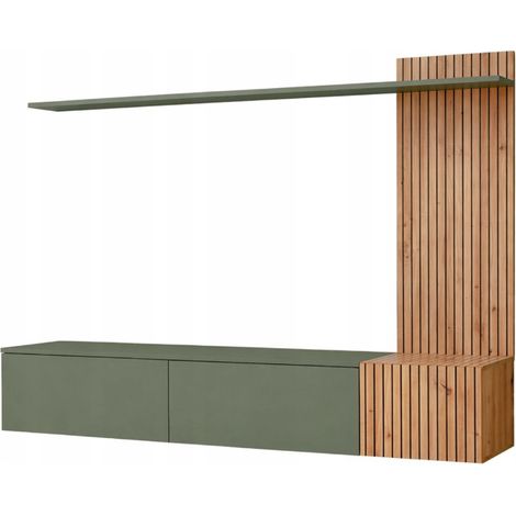 Ensemble Meuble TV "Solo" 180cm Vert & Naturel (1/2)