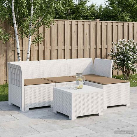 vidaXL Canapé de jardin 4 places avec coussins style rotin PP Blanc (1/4)