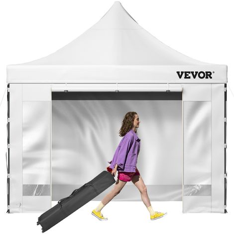 Tonnelle Imperméable 3x3 m Tente Pop-up Jardin avec Parois Latérales Pavillon Terrasse Extérieure Abri Pliable Soleil Pluie Neige Résistant aux UV et Sac à Roulettes pour Fête Arrière-Cour Blanc (1/5)