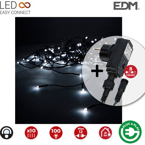 Vorhang mit Easy-Connect-Programmierer, 2 x 1 m, 10 Streifen, 100 LEDs, Kaltweiß, EDM