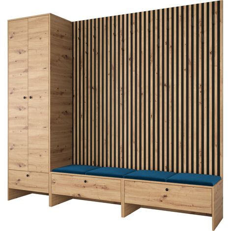 Meuble d'entrée Donio VI, Chêne Artisan + Manila 26, 206x230x44cm, Tissu, Stratifié, À poser