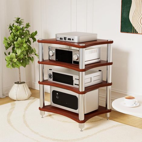 Meuble Chaine HiFi Multimédia à 4 Niveaux Support Multimédia AV, Armoire de Console, Étagère pour Console de Tourne-disque, Pour Boîtiers DVD Câbles Consoles de Jeux (1/5)