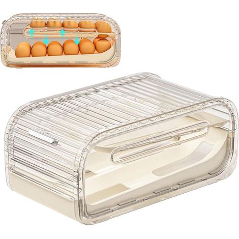 Soporte para huevos de nevera - Organizador de huevos - Organización de cocina - Llenado automático deslizante - 32 x 17 x 14 cm - Transparente (1/5)