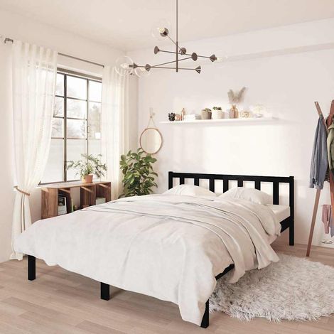 Lit double pour adulte Cadre de lit - Noir Bois de pin massif 135x190 cm Double BV522734 - BonneVie (1/5)