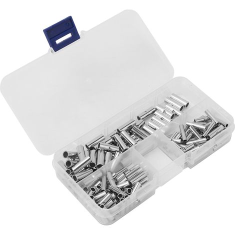 Kit 150 pièces bornes de raccordement électrique à sertir nues, connecteurs cylindriques pour fil, douilles de jonction sans isolation, assortiment multifilaire. (1/5)