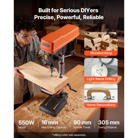 Perceuse à Colonne d'Établi 305 mm Perceuse d'Établi 550 W pour Travail du Bois et Métaux, Vitesse Variable 340-2200 tr/min, avec T… (1/5)