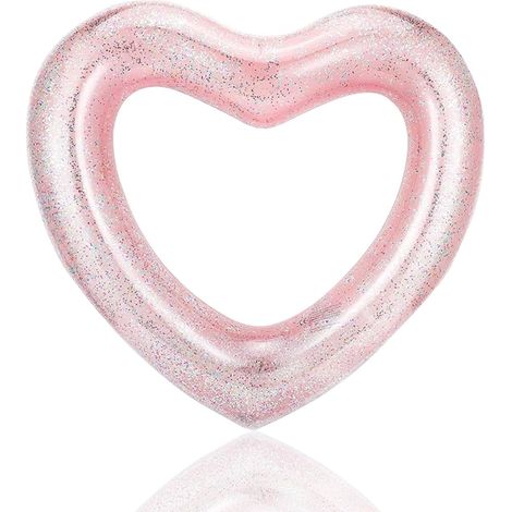 Bouée de bain gonflable en forme de cœur à paillettes or rose 90 cm semi-transparente – Bouée de bain gonflable extra épaisse résistante aux perforations pour enfants et adultes, piscine et plage (1/5)