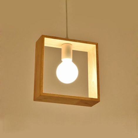 Suspensions Lumineuses E27 Créatives de Style Industriel en bois, Plafonnier moderne et Contemporain (forme Carrée) (1/5)