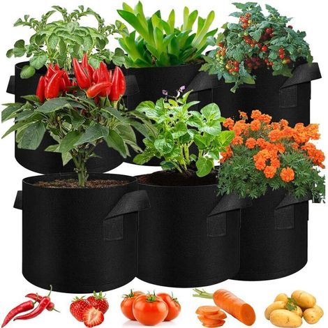 Lot de 6 sacs de plantation de 10 gallons avec poignées de 40 l - En tissu non tissé - Sacs de plantation respirants pour pommes de terre, plantes, légumes (1/5)