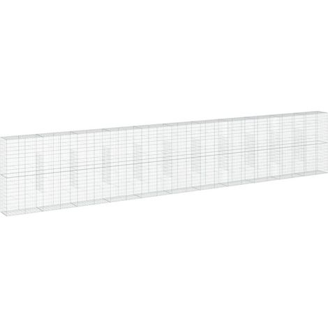 Gabbione recinto a gabbia muro di contenimento con coperchio 1100 x 50 x 200 cm ferro zincato argento 020040127