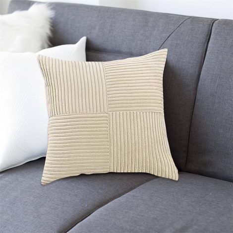 LOLLANDA Housse de coussin (50 x 50 cm, lot de 1) — Idéale pour canapés et lits style bohème, taie d'oreiller texturée en patchwork de velours côtelé-Beige (1/5)