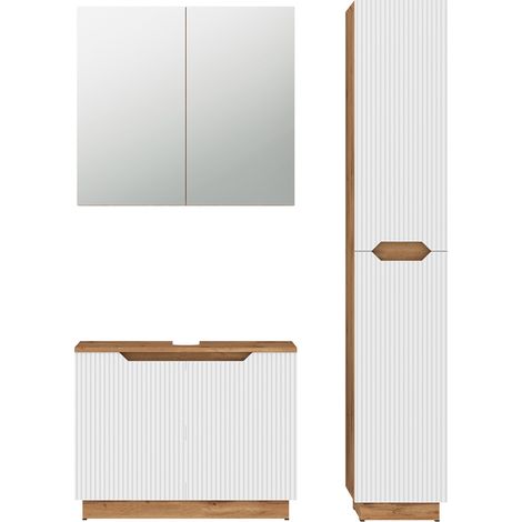 Juego de muebles de baño de 3 piezas Lotta, Roble/rayas blancas, 3 partes, Vicco (1/5)