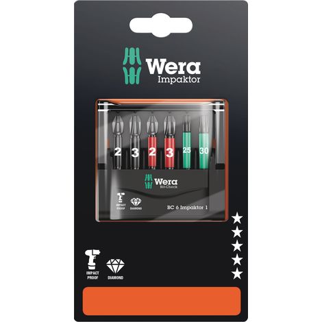Wera Mini-Check IMP DC 50 mm PH/PZ/TX 05073890001 Jeu d'embouts 6 pièces cruciforme Phillips, vis Pozidriv, TORX® intérieur technologie Impactor C94952 (1/5)