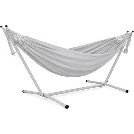 Amaca Da Giardino Con Supporto In Acciaio Portata 200 Kg Altezza Regolabile Telo Cotone Resistente Amaca Brasiliana Esterno Terrazzo Piscina Balcone Con Borsa Struttura Grigia 265 x 110 x 100 Cm Grigi