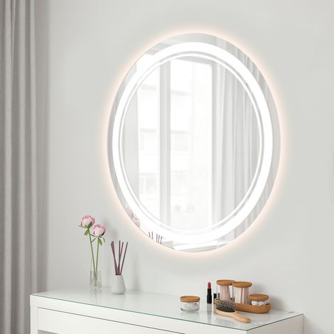 Espejo de baño LED Sanitemodar 50x50cm, espejo de baño con interruptor de pared, espejo de pared con luces de tres colores, sin empañar, interruptor táctil (1/5)