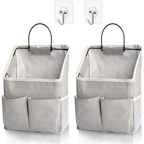 Confezione da 2 borse portaoggetti da parete, organizer da parete con tasche, cestino portaoggetti sospeso per dormitorio, bagno, camera da letto (grigio migliorato)