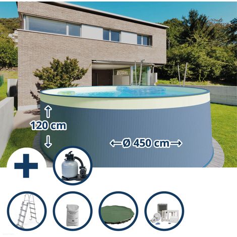 Stahlwandpool Set (6-teilig) rund 450x120 cm, Stahl 0,4 mm anthrazit, Folie 0,2 mm sand, overlap (1/5)