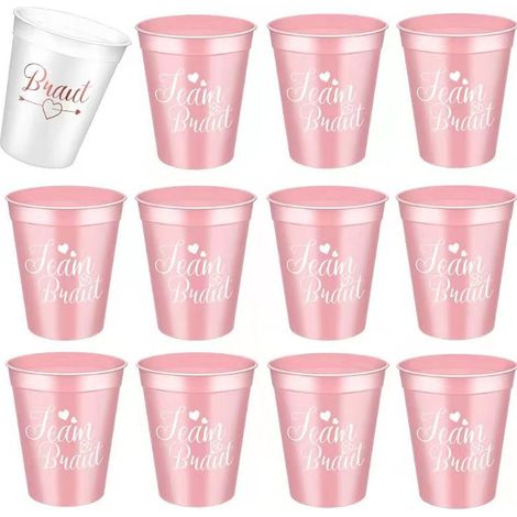 Verres à vin en plastique blancs et roses pour enterrement de vie de jeune fille, demoiselle d'honneur allemande, décoration de mariage et de bal de promo, petits verres à vin