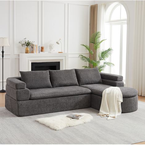Canapé d’angle L 260x170x65 cm en tissu chenille anthracite, chaise longue pour salon – MEUBLIV (1/5)