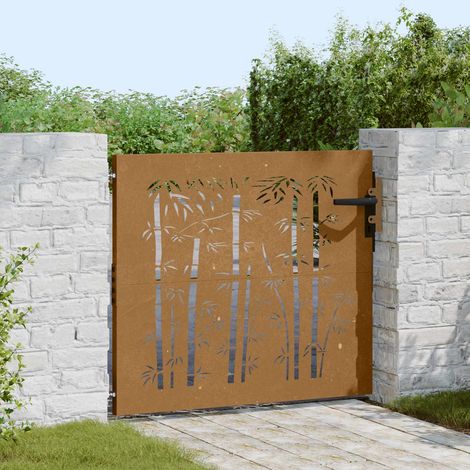 Portail de Jardin en Acier Corten Design Bambou Découpé au Laser Aspect Rouille 85x100 cm - PANGIVO (1/5)