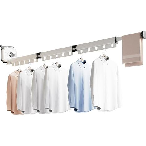 Étendoir à Linge Mural, Cintre Mural Porte-vêtements Pliable avec Trous Suspendus, Rotatif à 360 °, Aluminium Etendoir Linge pour Balcon, Salle de Bains, Buanderie (1/5)