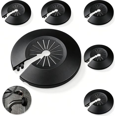 Set mit 6 flexiblen Clip-Aufsteckrosetten für Heizkörperrohre, Wasserleitungen, Wand- und Bodenleitungen, universell, 14–29 mm, schwarz (1/5)