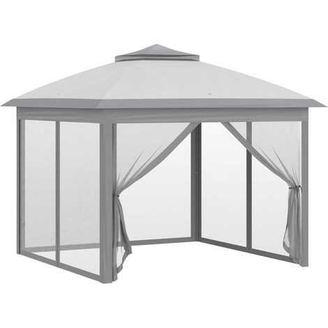 Outsunny Gazebo da Giardino Regolabile in Altezza con Zanzariere Grigio