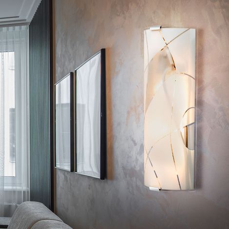 Applique vetro soggiorno sala pranzo illuminazione cromo faretti decoro linee lampada satinato  Globo 40403W1