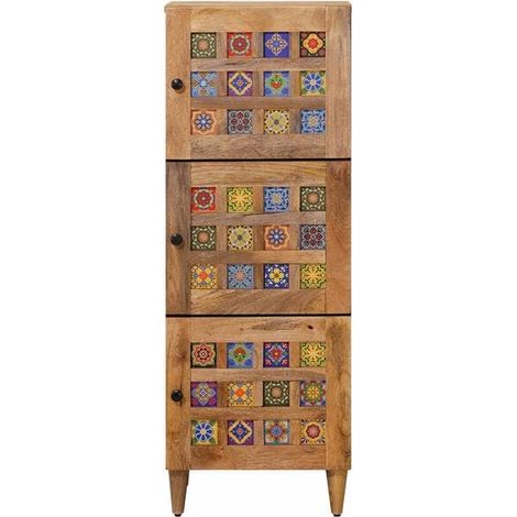 Meuble de Rangement Haut en Bois de Manguier Massif, Couleur Naturelle, 40 x 33 x 110 cm (1/5)