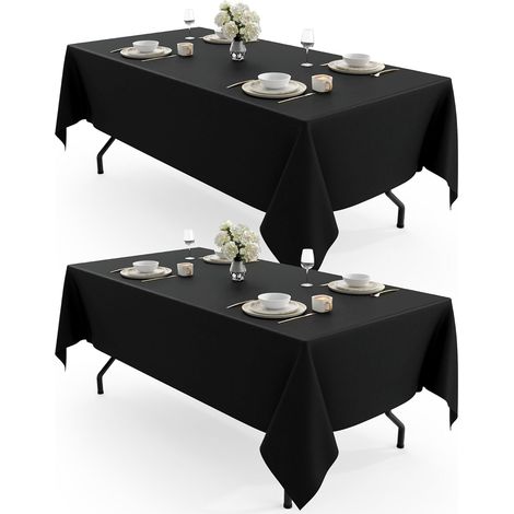 147 x 260 cm,Lot de 2 nappes rectangulaires noir en polyester lavable et réutilisable, idéales pour la salle à manger, les mariages (1/5)
