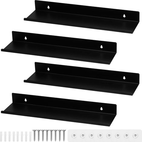 4 Pièces Étagère Murale Noire Métal 40 cm, Étagère Flottante Tablette Murale Flottante Noire, avec Vis et Crochets, pour Salon, Chambre, Salle de Bain, Bureau, Cuisine (40 x 10 x 4 cm) (1/5)